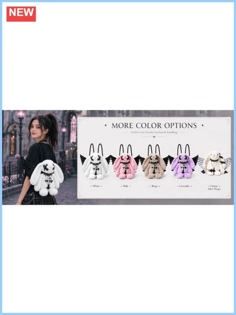 Gothic Plush Bunny Backpack Winged Y2K Punk Mini Bag Cross Charm